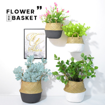 Nordic grass choreograpes handwoven flower basket handmade basket hand dried flower basket rattan frame bamboo woven frame swing piece living-room decoration