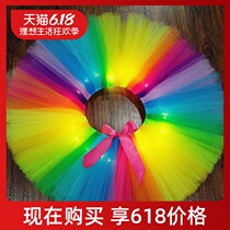 LED luminescent luminous rainbow skirt with light tutu mesh dance skirt program performance skirt ins foreign trade
