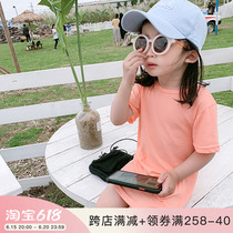 Yang Mejia Childrens Clothing 2022 Summer Dress New Girl Pure Color Dew Back Mid-Length T-shirt Baby 100 Hitch Short Sleeve Blouse