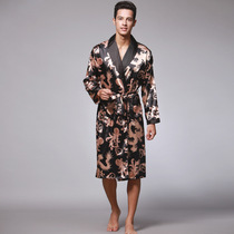 Long sleeve silk pajamas long robe mens 2021 spring summer large size ice silk bathrobe bathrobe home wear thin