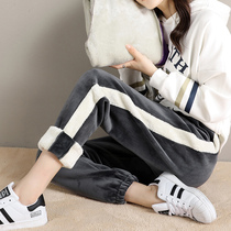 Plus velvet pants for children wearing cotton pants in winter thick gold velvet pants loose casual high waist lamb wool sweatpants