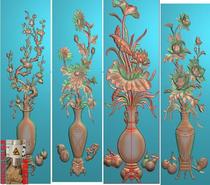 Bogu vase Four seasons flower lotus plum blossom chrysanthemum peony backrest door panel sofa Carved relief grayscale