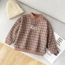 Winter boys plus velvet sweater base shirt childrens clothing Korean version of tide 2021 new childrens thick pullover warm top