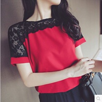 Add fat plus size women's fat mm summer thin chiffon bottoming shirt 200kg lace stitching short sleeve T-shirt jacket