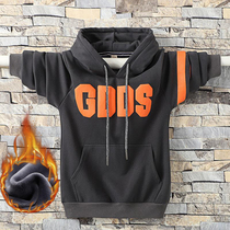 2021 autumn and winter fleece boys sweater in the big childrens Korean version of the trendy cotton hoodie for teenagers loose with a hood