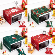 New Years red Christmas micro-decorated wave oven cover cloth double pocket dustproof protective cover thickened cotton linen cover towel
