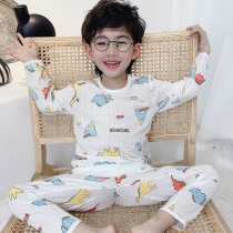 Boys pajamas summer thin long sleeve bamboo fiber baby air-conditioning suit set for children and boys and children home clothes