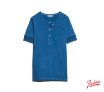 German Little Swan Merz B Schwanen 207 blue dye indigo Henry collar short sleeve t-shirt