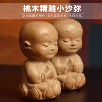 Yi Shui Pavilion peach wood carving handpieces meditation small monk ornaments play pieces home decoration handicrafts
