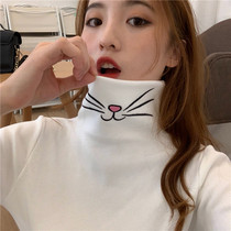 2021 autumn and winter New Korean slim slim cat embroidery long sleeve knitwear pullover bottoming turtleneck sweater women