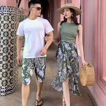 Couple swimsuit womens three-piece split flat angle thin conservative Korean fashion small fresh holiday fairy fan swimsuit