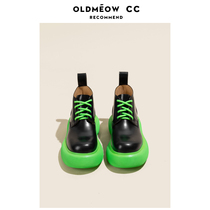 Old meows shop genuine leather round head thick bottom Martin boots 2022 New spring autumn low Help short boots Children cool Chains