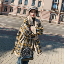 Lamb cotton coat women winter 2021 New Joker Plaid Korean loose bf short thick fashion coat tide