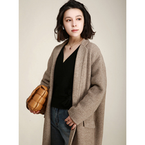 NZ Customised Casual Commuter Rice Grey Small Cocoon Type Mid-Face Cashmere Big Coat Woman Small Sub Wool Jacket