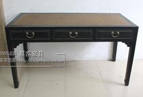 Neoclassical Solid Wood Mat Surface Black Lacquer Matt Three Pumping Desk Retro To Old Desk Imitation Ancient Furniture Flower Case Calligraphy Table
