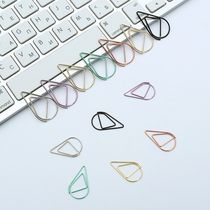 Simple water drop paper clip metal color paper clip bookmarks office tools