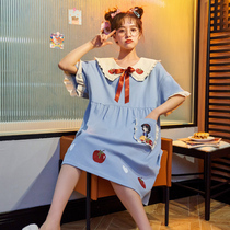 Nightdress Lady summer cotton thin short sleeve cartoon cute princess wind spring summer long pajamas home clothes