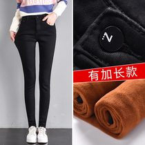 Black plus velvet extended leggings women wear 2020 new long slim feet stretch waist denim autumn and winter