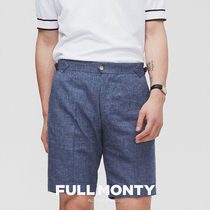 (Linen) navy blue mens casual pants thin non-pleated flanging five-point shorts summer 2021 straight pants