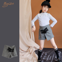 ZYYGL sister grid childrens woolen shorts contrast color high waist Western style trouser skirt in the early autumn of the big child Western style boots and pants thick