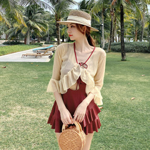 South Korea ins Wind belly slim blouse conservative student one-piece swimsuit female fairy fan hot spring 2021 New