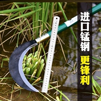 Imported manganese steel exempt from grinding agricultural knives large sickle outdoor sickle cutting grass knife weeding tool long handle crescent full steel