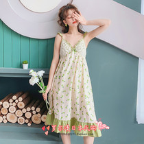 soft honeys summer pure cotton sleeping dress with long style sexy harness home skirt pyjamas woman with chest cushion