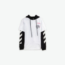 Tide brand OFF OW WHITE Gold split line sketch graffiti overlapping arrow mens and womens hooded fake two vests