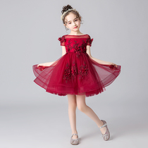 Childrens Gown Princess Princess Dress Girl Fluffy Yarn Flowers Childrens Piano Plays Out Little Girl Host Evening Gown Ocean Gas
