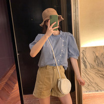 Retro port taste heart machine shirt female design sense minority 2021 spring and summer new gentle wind sweet bubble sleeve top