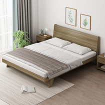 Solid wood bed modern minimalist double bed 1 8 m master bedroom with light lavish 1 5 single bed rental room plate bed tatami