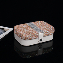 High-grade leather Diamond-drilled jewelry box travel portable jewelry box necklace ring storage box wedding gift