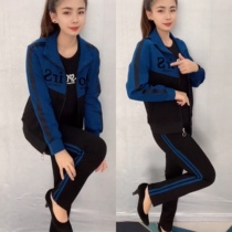 Autumn blue fashion casual sports suit middle-aged and elderly mother Jiamusi square dance red plus size two-piece set