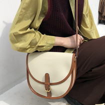Fat fat homemade bag female 2021 new retro bag vintage semicircular contrast color ins shoulder messenger saddle bag