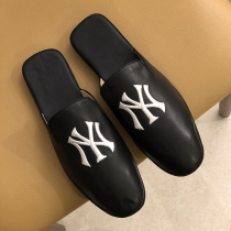 Summer genuine leather NY Baotou Half slipper mens shoes European Station mens trends New white non-slip outer wear slippers