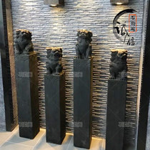 Tie the horse pile Bluestone antique stone carving Lion Pixiu Unicorn four animals Tie the horse column New Chinese town house to ward off evil spirits
