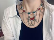 Indian exotic old silver antique glazed glass neck chain necklace choker