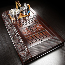 Ebony solid wood edge carving handmade tea tray tea table household living room Kung Fu tea set automatic induction cooker all-in-one set