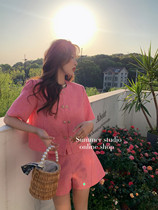 (Fujia-jin) Summer home Homemade Temperament Name Hime Pink Short Sleeves Small Fragrant Wind Jacket Women Suit Shorts