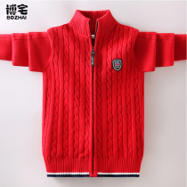 Boy cardiovert sweatshirt pure cotton autumn and winter style high collar childrens knitted sweatshirt foreign air boy CUHK Scout thicken damp