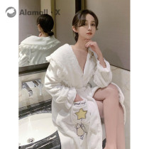 Japanese flannel padded velvet nightgown female autumn and winter coral velvet lace sweet and lovely Princess bathrobe