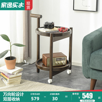 Jiayi small coffee table sofa side simple solid wood small table corner mobile wheeled dining car trolley shelf