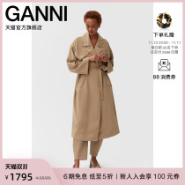Ganni womens 2022 new khaki lapel silhouette loose drape trench coat F7176554