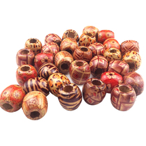 DIY jewelry accessories loose beads Handmade beaded ethnic style large hole printing tied hair dirty braid jewelry large braids wooden beads