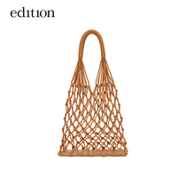 edition fishing net woven bag female summer resort style Hand bag hollow net bag cowhide bag moco