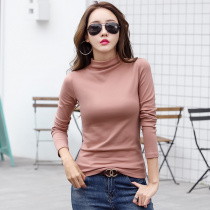 Tide card 2022 spring new womens dress pure color half height collar bottom shirt long sleeve T-shirt pure cotton 100 hitch lean blouse