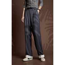 AS the length changes with the heart poison home giant comfortable imported striped straight wide leg pants womens autumn 2021 New trousers
