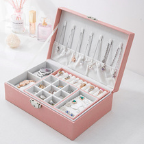Double-layer jewelry box with lock watch box ring earrings nail jewelry necklace storage box Princess European Korean large