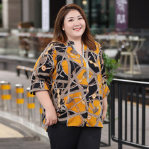 2022 new summer clothes middle-aged womens clothes fat mother plus fat plus size 200 catties loose cover belly chiffon top clothes