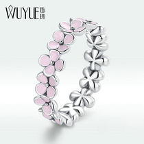 Wu Yue 925 sterling silver wreath ring female fashion flowers ins tide food finger ring personality niche design pink 255